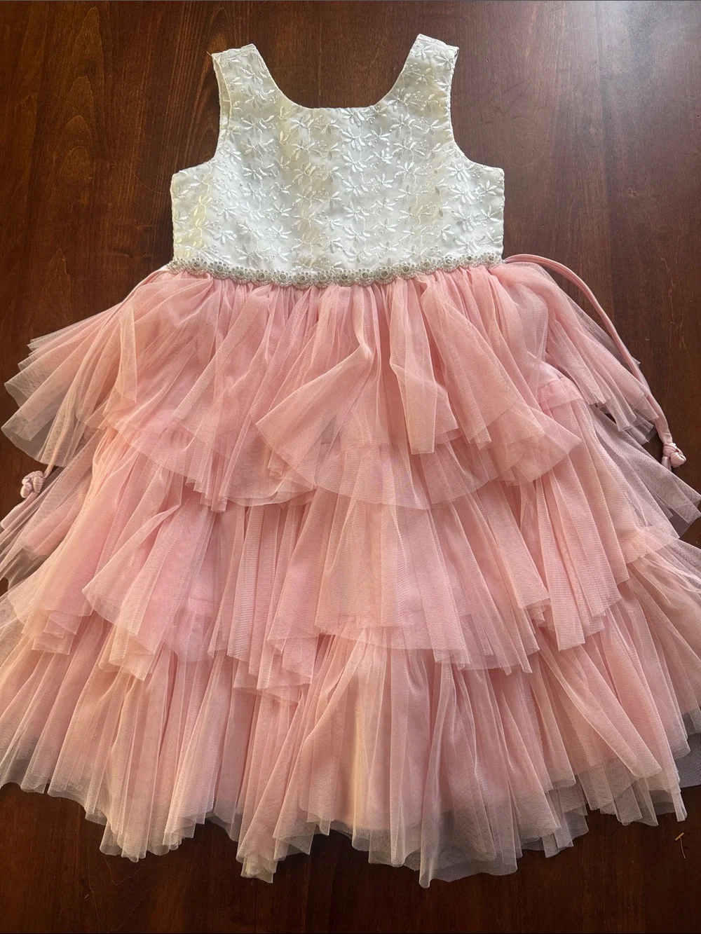Couture Princess White Sleeveless Layered Pink Tulle Tiers Ballet Dress Formal